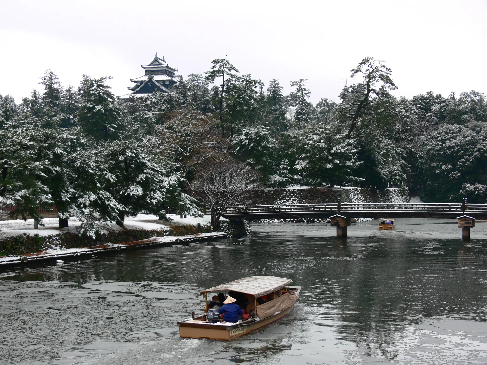 Boat on the castle moat in Matsue